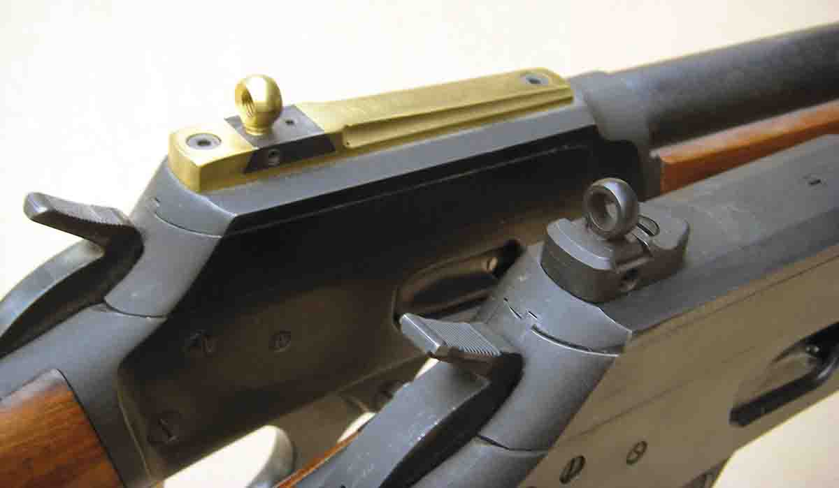 Marlin Model 1894s were fitted with Skinner (top) and XS aperture sights.